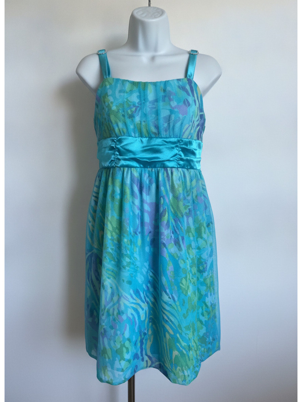 BCXgirl y2k animal camo bubble hem tulle sparkle overlay turquoise dress xs